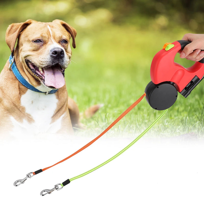 Corda de tração extensível automática Pet, trela dupla cabeça com luz LED, andando para cão e gato