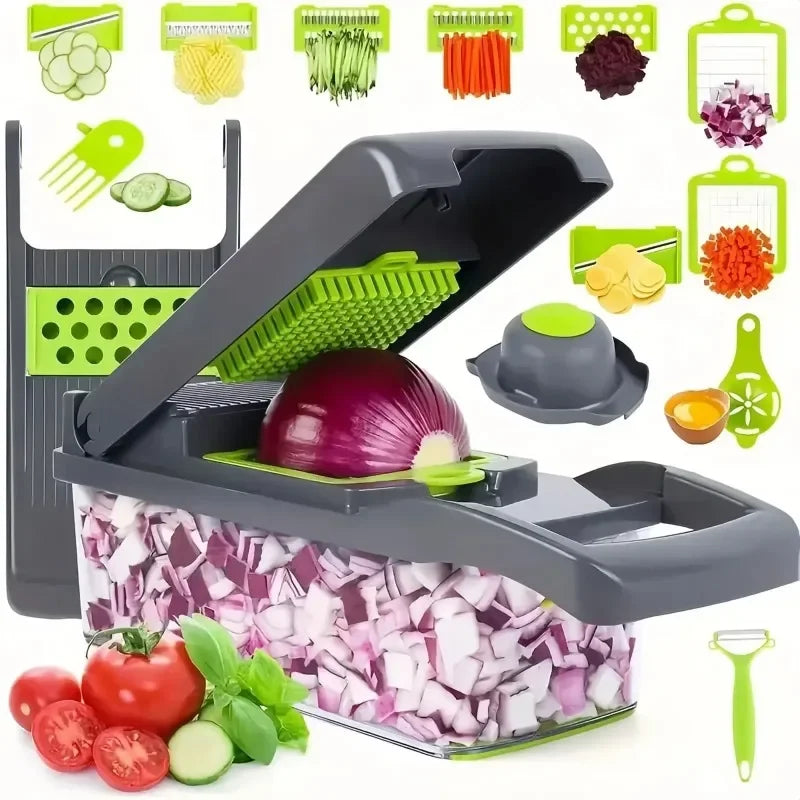 Chopper vegetal multifuncional com alça, grelha de comida, fatiador vegetal, Dicer, cortar itens de cozinha, 14 em 1, 16 em 1