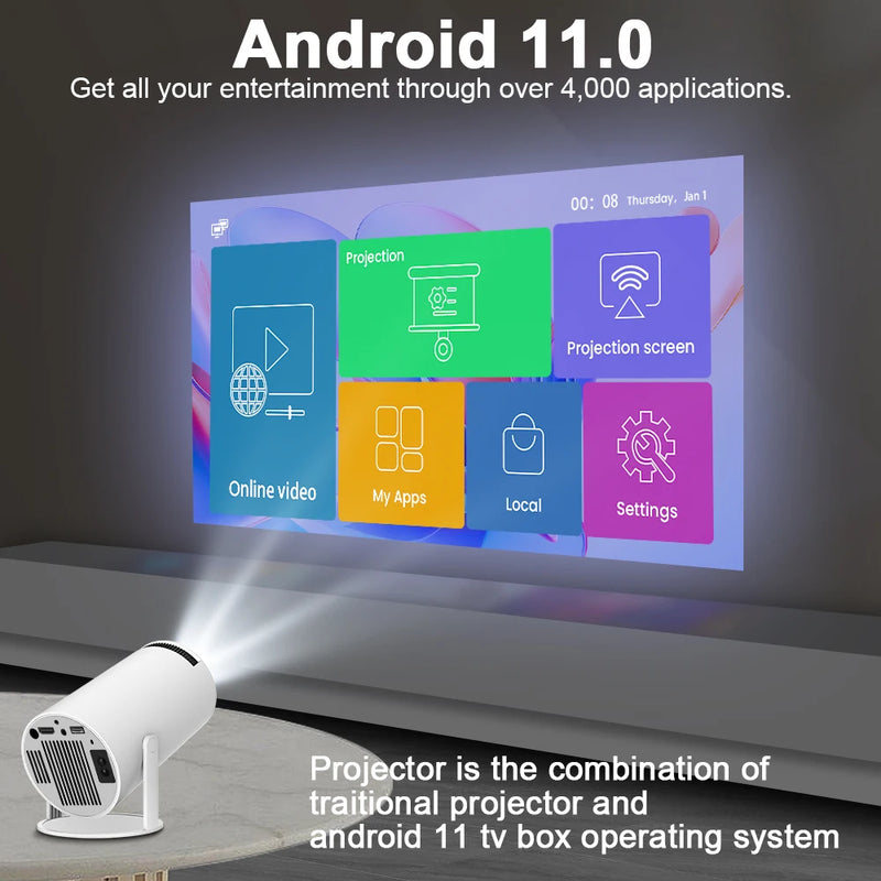 Projetor magcúbico hy300 pro 4k android 11 duplo wifi6 260ansi allwinner h713 bt5.0 1080p 1280*720p home cinema projetor ao ar livre